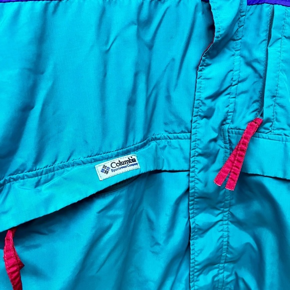 Vintage Columbia 90s Multicolour Retro Neon Blue Long Jacket Large/XL - Picture 10 of 10